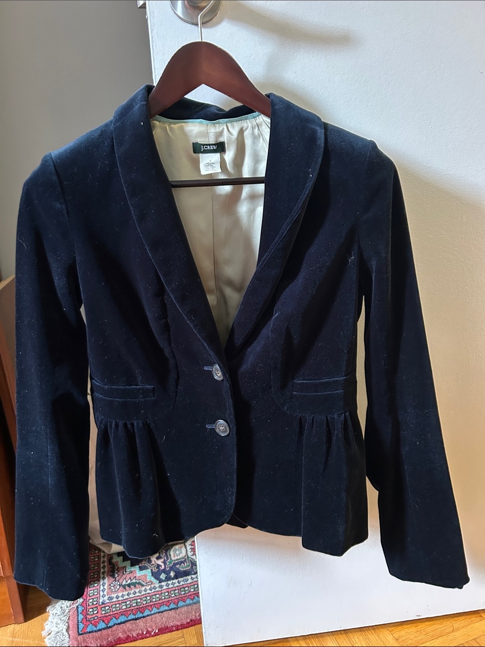 J. Crew Dark Navy Velvet Tailored Peplum Blazer